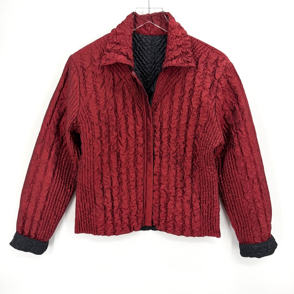 UBU Reversible Crinkle Jacket Size S Red Black Zip Front Textured Art to Wear